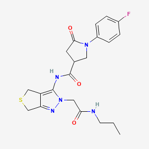 molecular formula C21H24FN5O3S B2881019 1-(4-fluorophenyl)-5-oxo-N-(2-(2-oxo-2-(propylamino)ethyl)-4,6-dihydro-2H-thieno[3,4-c]pyrazol-3-yl)pyrrolidine-3-carboxamide CAS No. 1105202-73-0