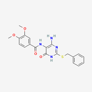 molecular formula C20H20N4O4S B2881035 N-(4-氨基-2-(苄硫基)-6-氧代-1,6-二氢嘧啶-5-基)-3,4-二甲氧基苯甲酰胺 CAS No. 868228-16-4