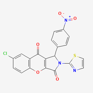 molecular formula C20H10ClN3O5S B2881036 7-Chloro-1-(4-nitrophenyl)-2-(thiazol-2-yl)-1,2-dihydrochromeno[2,3-c]pyrrole-3,9-dione CAS No. 634564-36-6