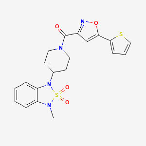 molecular formula C20H20N4O4S2 B2881040 (4-(3-甲基-2,2-二氧化苯并[c][1,2,5]噻二唑-1(3H)-基)哌啶-1-基)(5-(噻吩-2-基)异恶唑-3-基)甲酮 CAS No. 2034297-63-5