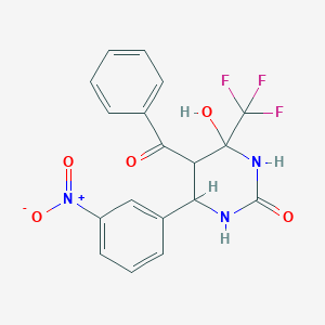 molecular formula C18H14F3N3O5 B2881048 5-Benzoyl-4-hydroxy-6-(3-nitrophenyl)-4-(trifluoromethyl)-1,3-diazinan-2-one CAS No. 376351-99-4