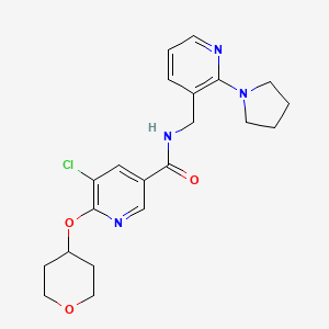 5-chloro-N-((2-(pyrrolidin-1-yl)pyridin-3-yl)methyl)-6-((tetrahydro-2H-pyran-4-yl)oxy)nicotinamide