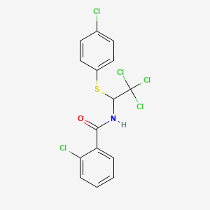 molecular formula C15H10Cl5NOS B2881053 2-chloro-N-{2,2,2-trichloro-1-[(4-chlorophenyl)sulfanyl]ethyl}benzamide CAS No. 295362-69-5