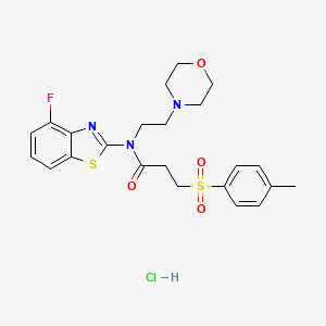 molecular formula C23H27ClFN3O4S2 B2881055 N-(4-fluorobenzo[d]thiazol-2-yl)-N-(2-morpholinoethyl)-3-tosylpropanamide hydrochloride CAS No. 1216526-76-9