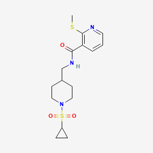 molecular formula C16H23N3O3S2 B2881058 N-((1-(cyclopropylsulfonyl)piperidin-4-yl)methyl)-2-(methylthio)nicotinamide CAS No. 1235654-17-7