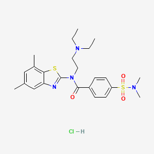 molecular formula C24H33ClN4O3S2 B2881079 N-(2-(二乙氨基)乙基)-N-(5,7-二甲基苯并[d]噻唑-2-基)-4-(N,N-二甲基氨磺酰基)苯甲酰胺盐酸盐 CAS No. 1215387-81-7