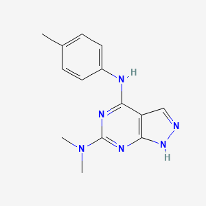 molecular formula C14H16N6 B2881100 N~6~,N~6~-二甲基-N~4~-(4-甲基苯基)-1H-吡唑并[3,4-d]嘧啶-4,6-二胺 CAS No. 1105223-92-4