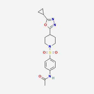 molecular formula C18H22N4O4S B2881108 N-(4-((4-(5-cyclopropyl-1,3,4-oxadiazol-2-yl)piperidin-1-yl)sulfonyl)phenyl)acetamide CAS No. 1171345-37-1