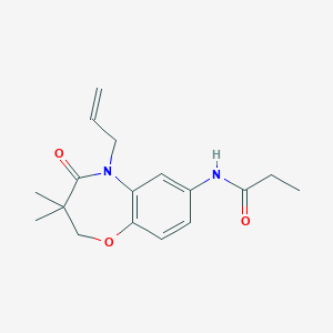molecular formula C17H22N2O3 B2881185 N-(5-烯丙基-3,3-二甲基-4-氧代-2,3,4,5-四氢苯并[b][1,4]恶二杂环庚-7-基)丙酰胺 CAS No. 921863-87-8