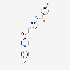 molecular formula C24H25FN4O3S B2881187 4-fluoro-N-(4-(3-(4-(4-methoxyphenyl)piperazin-1-yl)-3-oxopropyl)thiazol-2-yl)benzamide CAS No. 1049375-64-5