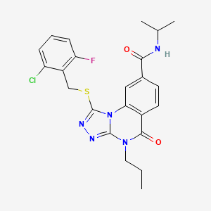 molecular formula C23H23ClFN5O2S B2881205 1-[(2-chloro-6-fluorobenzyl)thio]-N-isopropyl-5-oxo-4-propyl-4,5-dihydro[1,2,4]triazolo[4,3-a]quinazoline-8-carboxamide CAS No. 1114830-14-6