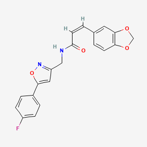 molecular formula C20H15FN2O4 B2881214 (Z)-3-(benzo[d][1,3]dioxol-5-yl)-N-((5-(4-fluorophenyl)isoxazol-3-yl)methyl)acrylamide CAS No. 953251-67-7