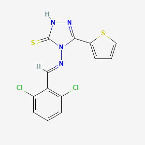 molecular formula C13H8Cl2N4S2 B2881252 4-{[(E)-(2,6-dichlorophenyl)methylidene]amino}-5-(2-thienyl)-4H-1,2,4-triazole-3-thiol CAS No. 477863-20-0