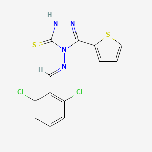 molecular formula C13H8Cl2N4S2 B2881252 4-[(E)-[(2,6-dichlorophenyl)methylidene]amino]-5-(thiophen-2-yl)-4H-1,2,4-triazole-3-thiol CAS No. 477863-20-0