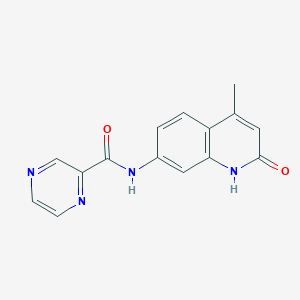 molecular formula C15H12N4O2 B2881269 N-(4-methyl-2-oxo-1,2-dihydroquinolin-7-yl)pyrazine-2-carboxamide CAS No. 1251706-71-4