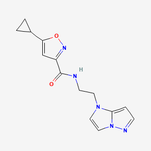 molecular formula C14H15N5O2 B2881286 N-(2-(1H-imidazo[1,2-b]pyrazol-1-yl)ethyl)-5-cyclopropylisoxazole-3-carboxamide CAS No. 1797680-74-0