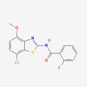 molecular formula C15H10ClFN2O2S B2881295 N-(7-chloro-4-methoxybenzo[d]thiazol-2-yl)-2-fluorobenzamide CAS No. 886949-10-6