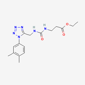 molecular formula C16H22N6O3 B2881300 ethyl 3-(3-((1-(3,4-dimethylphenyl)-1H-tetrazol-5-yl)methyl)ureido)propanoate CAS No. 941922-68-5