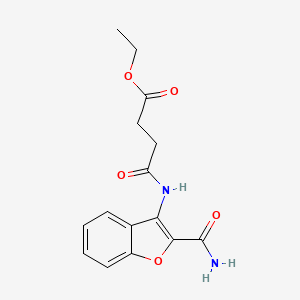molecular formula C15H16N2O5 B2881319 Ethyl 4-((2-carbamoylbenzofuran-3-yl)amino)-4-oxobutanoate CAS No. 898372-86-6