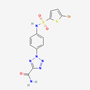 molecular formula C12H9BrN6O3S2 B2881340 2-(4-(5-bromothiophene-2-sulfonamido)phenyl)-2H-tetrazole-5-carboxamide CAS No. 1396675-21-0