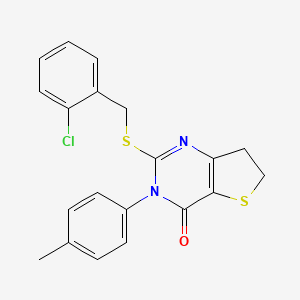 molecular formula C20H17ClN2OS2 B2881346 2-((2-chlorobenzyl)thio)-3-(p-tolyl)-6,7-dihydrothieno[3,2-d]pyrimidin-4(3H)-one CAS No. 686771-98-2