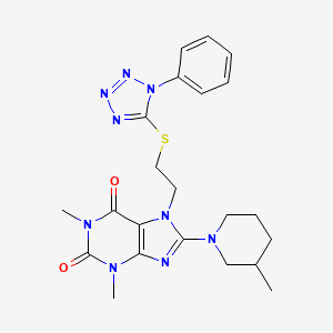 molecular formula C22H27N9O2S B2881352 1,3-dimethyl-8-(3-methylpiperidin-1-yl)-7-(2-((1-phenyl-1H-tetrazol-5-yl)thio)ethyl)-1H-purine-2,6(3H,7H)-dione CAS No. 850914-55-5
