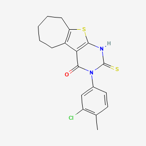 4-(3-Chloro-4-methylphenyl)-5-sulfanyl-8-thia-4,6-diazatricyclo[7.5.0.0,2,7]tetradeca-1(9),2(7),5-trien-3-one