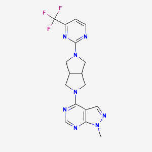 molecular formula C17H17F3N8 B2881369 1-Methyl-4-[5-[4-(trifluoromethyl)pyrimidin-2-yl]-1,3,3a,4,6,6a-hexahydropyrrolo[3,4-c]pyrrol-2-yl]pyrazolo[3,4-d]pyrimidine CAS No. 2415551-98-1