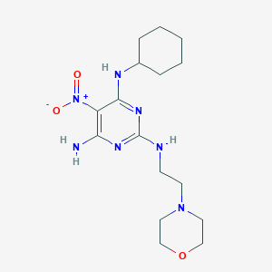 molecular formula C16H27N7O3 B2881396 N~4~-环己基-N~2~-[2-(吗啉-4-基)乙基]-5-硝基嘧啶-2,4,6-三胺 CAS No. 578699-83-9
