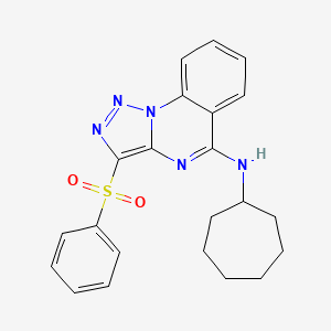 molecular formula C22H23N5O2S B2881398 N-cycloheptyl-3-(phenylsulfonyl)[1,2,3]triazolo[1,5-a]quinazolin-5-amine CAS No. 866589-12-0