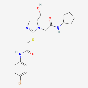 molecular formula C19H23BrN4O3S B2881407 2-[2-({2-[(4-bromophenyl)amino]-2-oxoethyl}thio)-5-(hydroxymethyl)-1H-imidazol-1-yl]-N-cyclopentylacetamide CAS No. 923150-67-8