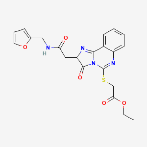molecular formula C21H20N4O5S B2881409 2-乙氧基-2-({[2-({[(呋喃-2-基)甲基]氨基甲酰基}甲基)-3-氧代-2H,3H-咪唑并[1,2-c]喹唑啉-5-基]硫代}乙酸酯 CAS No. 1022857-51-7