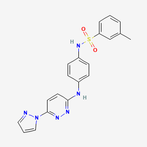 molecular formula C20H18N6O2S B2881436 N-(4-((6-(1H-吡唑-1-基)嘧啶-3-基)氨基)苯基)-3-甲基苯磺酰胺 CAS No. 1014026-14-2