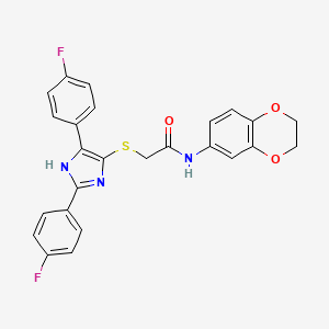 2-((2,5-bis(4-fluorophenyl)-1H-imidazol-4-yl)thio)-N-(2,3-dihydrobenzo[b][1,4]dioxin-6-yl)acetamide