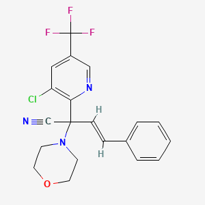 molecular formula C20H17ClF3N3O B2881455 2-[3-Chloro-5-(trifluoromethyl)-2-pyridinyl]-2-morpholino-4-phenyl-3-butenenitrile CAS No. 321432-67-1