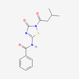 molecular formula C14H15N3O3S B2881468 N-[2-(3-methyl-1-oxobutyl)-3-oxo-1,2,4-thiadiazol-5-yl]benzamide CAS No. 478031-91-3