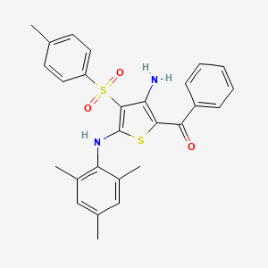 molecular formula C27H26N2O3S2 B2881473 (3-Amino-5-(mesitylamino)-4-tosylthiophen-2-yl)(phenyl)methanone CAS No. 866866-46-8