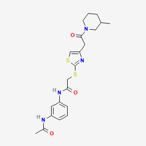 molecular formula C21H26N4O3S2 B2881487 N-(3-acetamidophenyl)-2-((4-(2-(3-methylpiperidin-1-yl)-2-oxoethyl)thiazol-2-yl)thio)acetamide CAS No. 954039-34-0