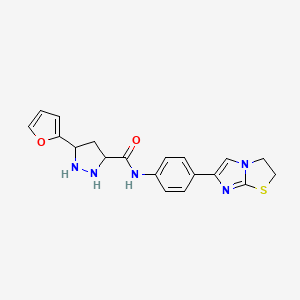 molecular formula C19H15N5O2S B2881495 N-[4-(2,3-二氢咪唑并[2,1-b][1,3]噻唑-6-基)苯基]-5-(呋喃-2-基)吡唑烷-3-甲酰胺 CAS No. 1297607-00-1
