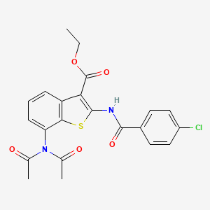 molecular formula C22H19ClN2O5S B2881496 Ethyl 2-{[(4-chlorophenyl)carbonyl]amino}-7-(diacetylamino)-1-benzothiophene-3-carboxylate CAS No. 333774-41-7