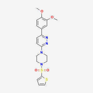 molecular formula C20H22N4O4S2 B2881519 3-(3,4-Dimethoxyphenyl)-6-(4-(thiophen-2-ylsulfonyl)piperazin-1-yl)pyridazine CAS No. 1021036-08-7