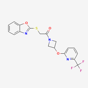 molecular formula C18H14F3N3O3S B2881522 2-(Benzo[d]oxazol-2-ylthio)-1-(3-((6-(trifluoromethyl)pyridin-2-yl)oxy)azetidin-1-yl)ethanone CAS No. 2034575-35-2