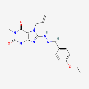 molecular formula C19H22N6O3 B2881546 (E)-7-烯丙基-8-(2-(4-乙氧基亚苄基)肼基)-1,3-二甲基-1H-嘌呤-2,6(3H,7H)-二酮 CAS No. 378203-81-7