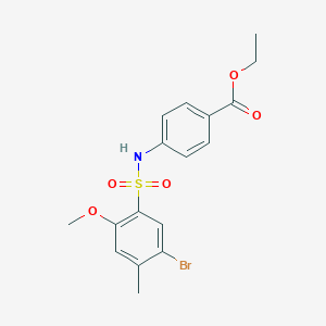 molecular formula C17H18BrNO5S B288155 Ethyl 4-{[(5-bromo-2-methoxy-4-methylphenyl)sulfonyl]amino}benzoate 