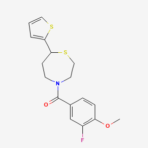 molecular formula C17H18FNO2S2 B2881550 (3-Fluoro-4-methoxyphenyl)(7-(thiophen-2-yl)-1,4-thiazepan-4-yl)methanone CAS No. 1706183-49-4