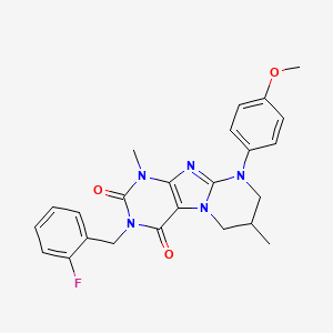 molecular formula C24H24FN5O3 B2881565 3-[(2-fluorophenyl)methyl]-9-(4-methoxyphenyl)-1,7-dimethyl-7,8-dihydro-6H-purino[7,8-a]pyrimidine-2,4-dione CAS No. 848754-37-0