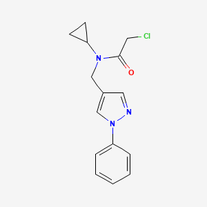 molecular formula C15H16ClN3O B2881595 2-Chloro-N-cyclopropyl-N-[(1-phenylpyrazol-4-yl)methyl]acetamide CAS No. 2411242-92-5
