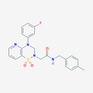 molecular formula C22H21FN4O3S B2881612 2-(4-(3-氟苯基)-1,1-二氧化-3,4-二氢-2H-吡啶并[2,3-e][1,2,4]噻二嗪-2-基)-N-(4-甲基苄基)乙酰胺 CAS No. 1251707-81-9