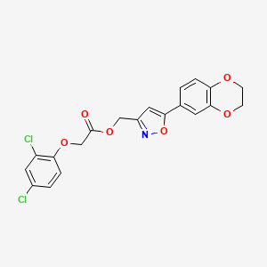 molecular formula C20H15Cl2NO6 B2881619 (5-(2,3-Dihydrobenzo[b][1,4]dioxin-6-yl)isoxazol-3-yl)methyl 2-(2,4-dichlorophenoxy)acetate CAS No. 1105203-65-3