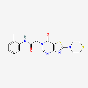 molecular formula C18H19N5O2S2 B2881687 2-(7-oxo-2-thiomorpholinothiazolo[4,5-d]pyrimidin-6(7H)-yl)-N-(o-tolyl)acetamide CAS No. 1223841-10-8